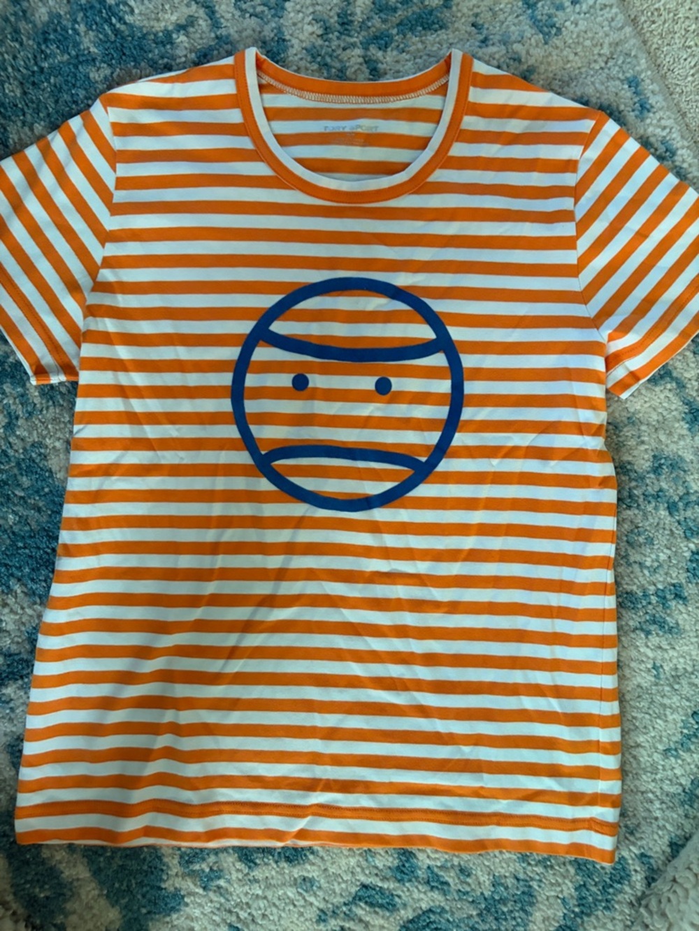 Tory Burch Orange & White Striped Tee with Blue Graphic-size Medium